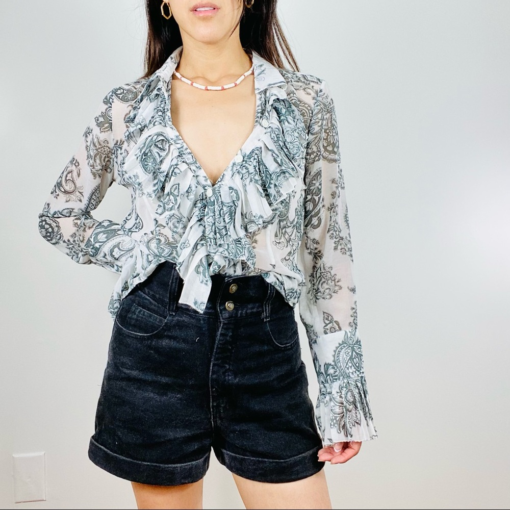 CAbi CATHERINE RUFFLE SHEER SHIRT